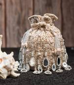 White silk mirror embroidered potli bag 