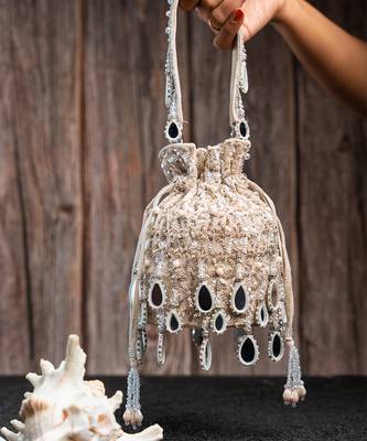 ivory mirror & sequin embroidered silk potli bag 2