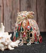 White silk embroidered potli bag