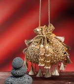 Gold silk mirror embroidered potli bag