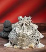 Silver silk mirror embroidered potli bag