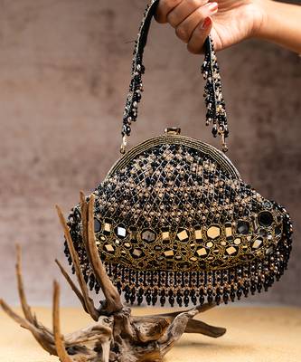 black mirror & beaded embroidered silk clutch 1