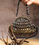 Black silk mirror embroidered clutch