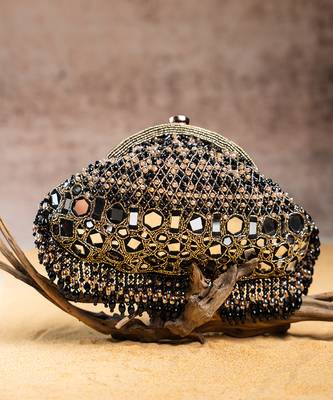 black mirror & beaded embroidered silk clutch 2