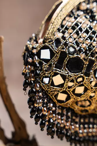 black mirror & beaded embroidered silk clutch