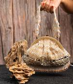 Gold silk mirror embroidered clutch