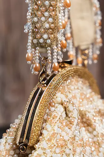 gold mirror & pearl embroidered silk clutch