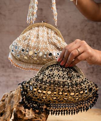 gold mirror & pearl embroidered silk clutch 3