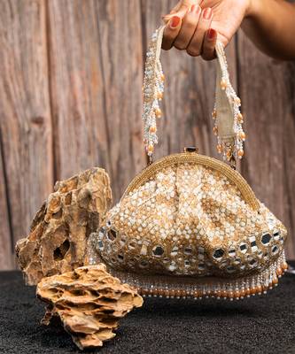 gold mirror & pearl embroidered silk clutch 4