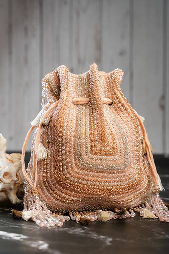 Pink silk embroidered potli bag