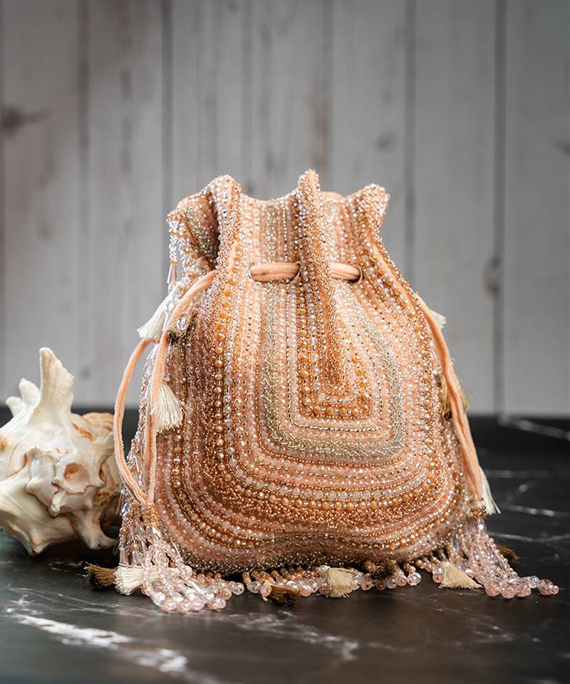 Pink silk embroidered potli bag