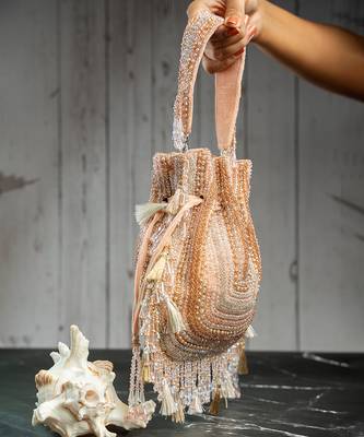pink & gold beaded embroidered silk potli bag 2
