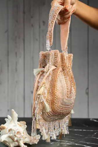 pink & gold beaded embroidered silk potli bag