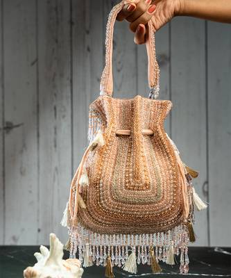 pink & gold beaded embroidered silk potli bag 3