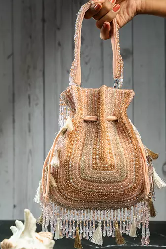 pink & gold beaded embroidered silk potli bag
