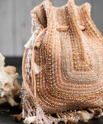 pink & gold beaded embroidered silk potli bag 4