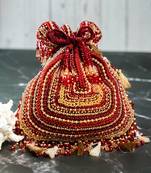 Red silk embroidered potli bag