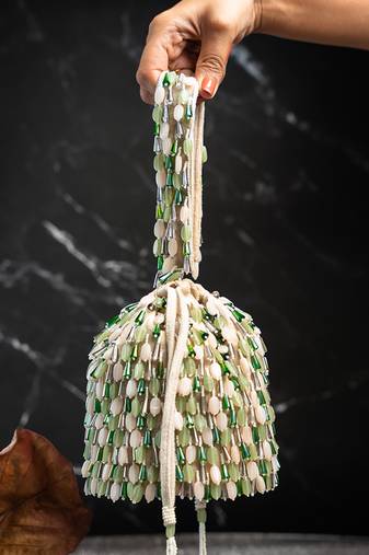 Multicolor suede embroidered potli bag 