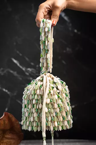 Multicolor suede embroidered potli bag 