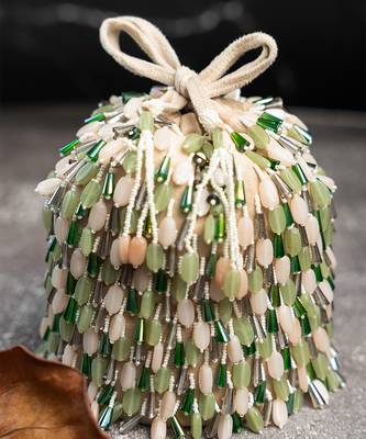 green ivory beaded embroidered suede potli bag 2