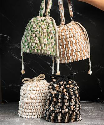 green ivory beaded embroidered suede potli bag 4