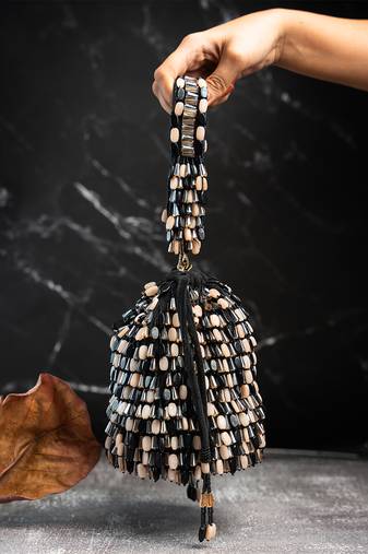 Black suede embroidered potli bag