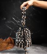 Black suede embroidered potli bag