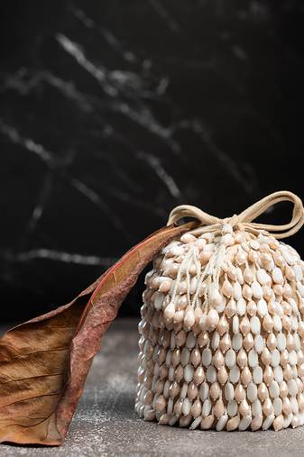 White suede embroidered potli bag 