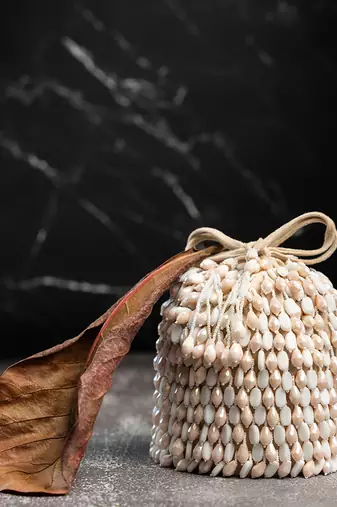 White suede embroidered potli bag 