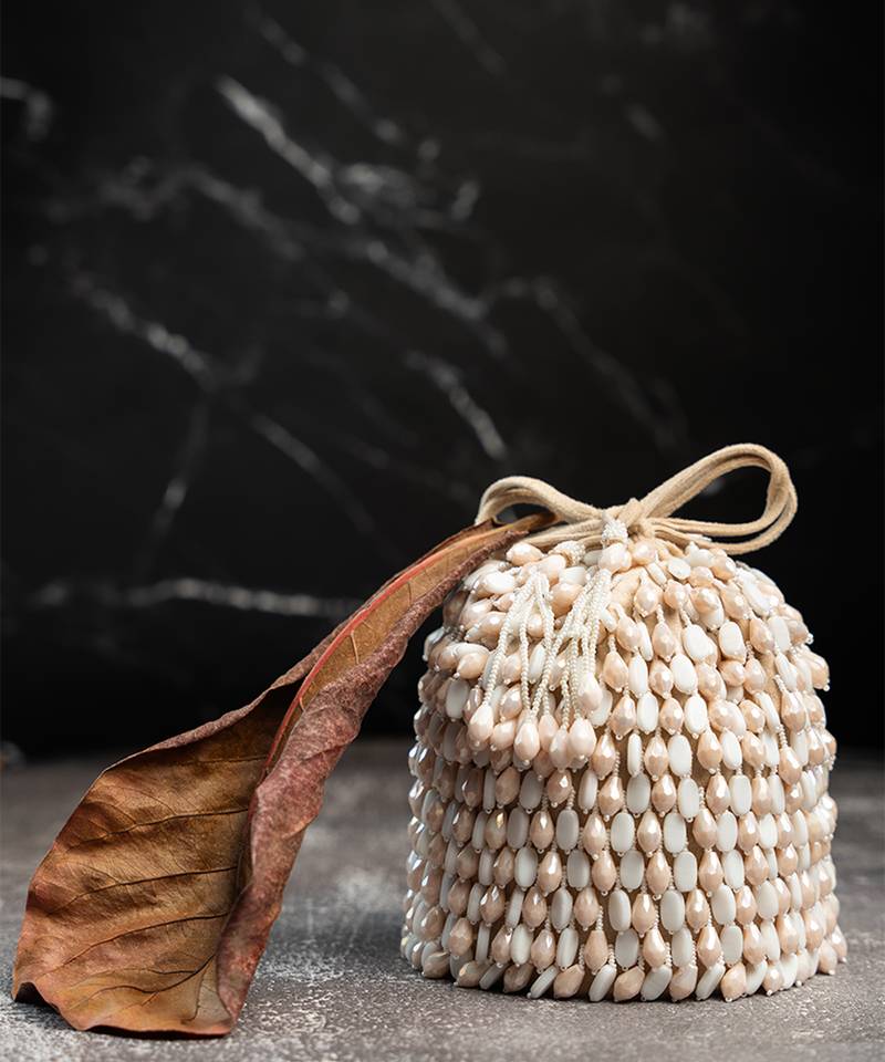 White suede embroidered potli bag 