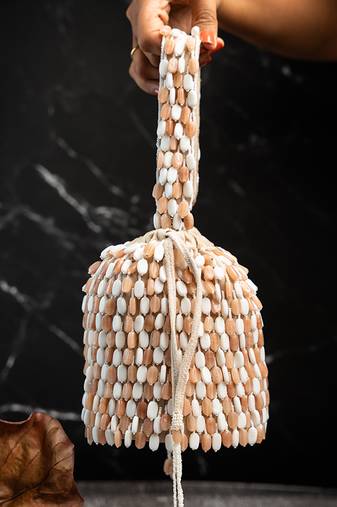 White suede embroidered potli bag