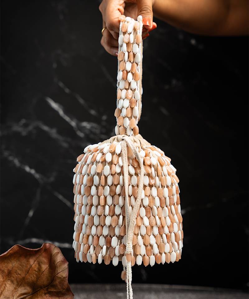 White suede embroidered potli bag