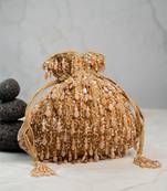 Gold silk embroidered potli bag