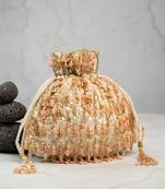 Gold silk embroidered potli bag 