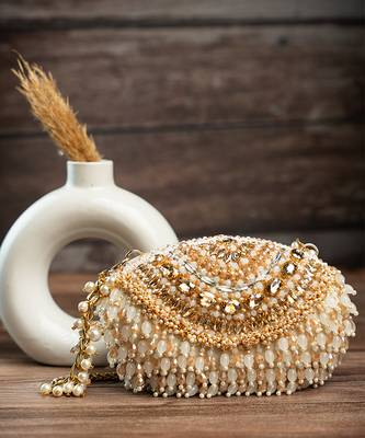gold beaded tassel embroidered silk clutch 1