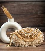 gold beaded tassel embroidered silk clutch