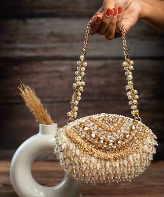 gold beaded tassel embroidered silk clutch 2