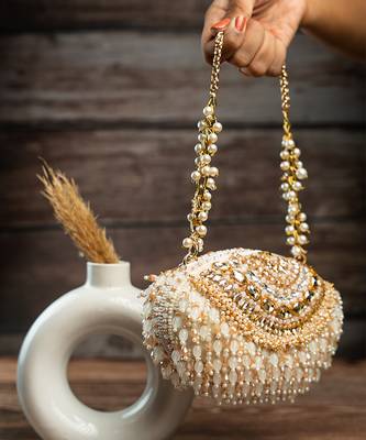gold beaded tassel embroidered silk clutch 3