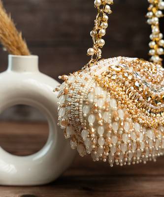 gold beaded tassel embroidered silk clutch 4