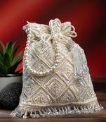 white pearl diamond embroidered silk potli bag