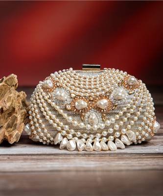 white shell pearl embroidered silk clutch 1