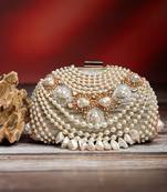 White silk pearl embroidered clutch