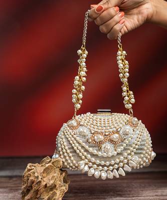 white shell pearl embroidered silk clutch 2