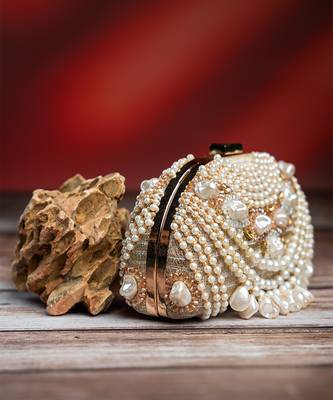 white shell pearl embroidered silk clutch 3