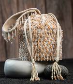 white beaded embroidered suede potli bag