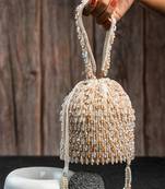 white beaded embroidered suede potli bag