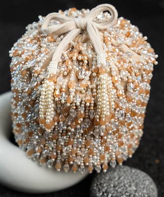 white beaded embroidered suede potli bag 3