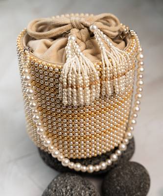 white pearl beaded embroidered silk bucket bag 2