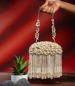 White silk pearl embroidered clutch