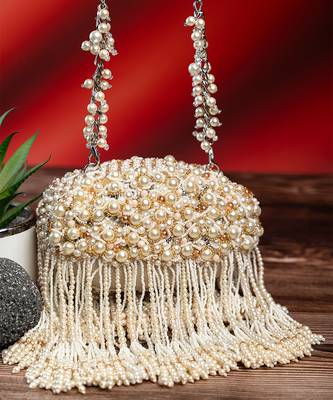 white pearl fringe embroidered silk clutch 2